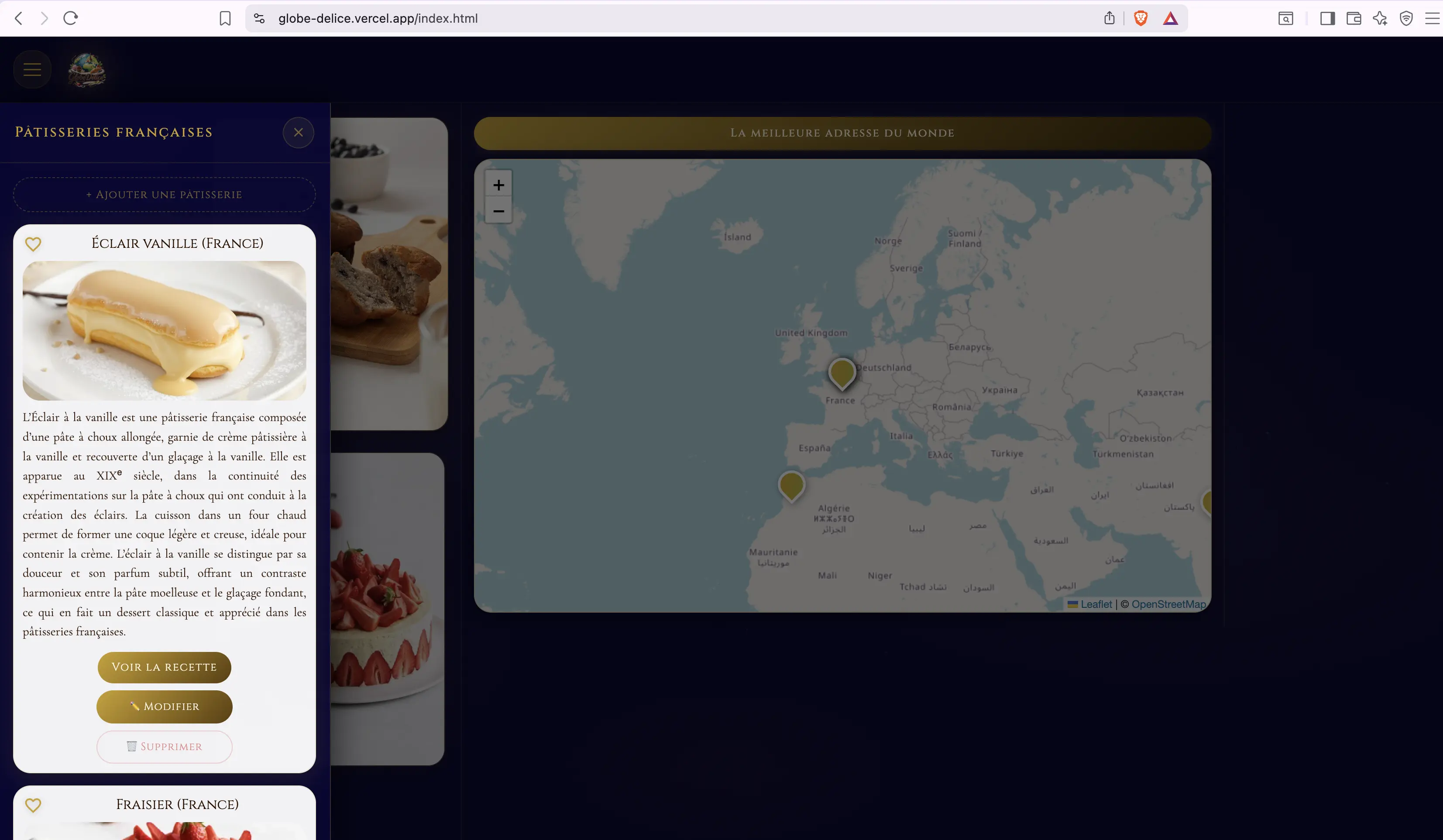 Capture d’écran du projet Globe Délice